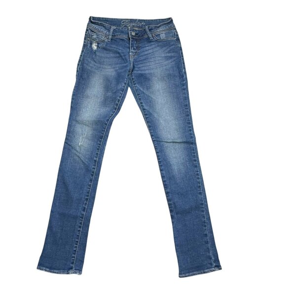 Delias Midrise Flare Recycled Denim Jeans Size 2S Distressed Blue Cotton/Spandex - Picture 1 of 6
